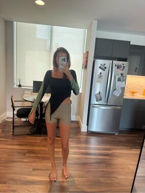 Asymmetrical Black & Olive Green Cutout Top